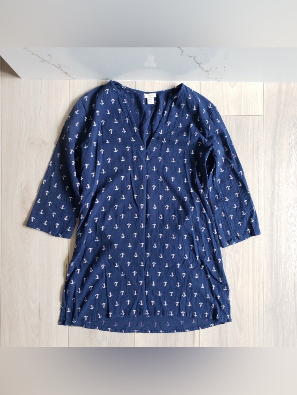J. Crew Micro Mini Dress Womens XXS Navy Anchor Tunic Swim Cover Up
